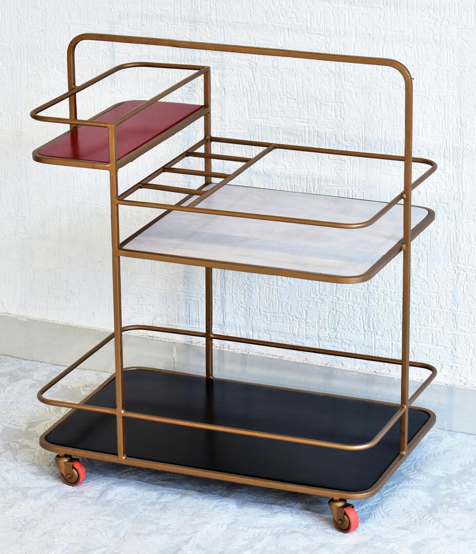 Nora Multipurpose Bar Trolley - Red, White and Black - Image 3